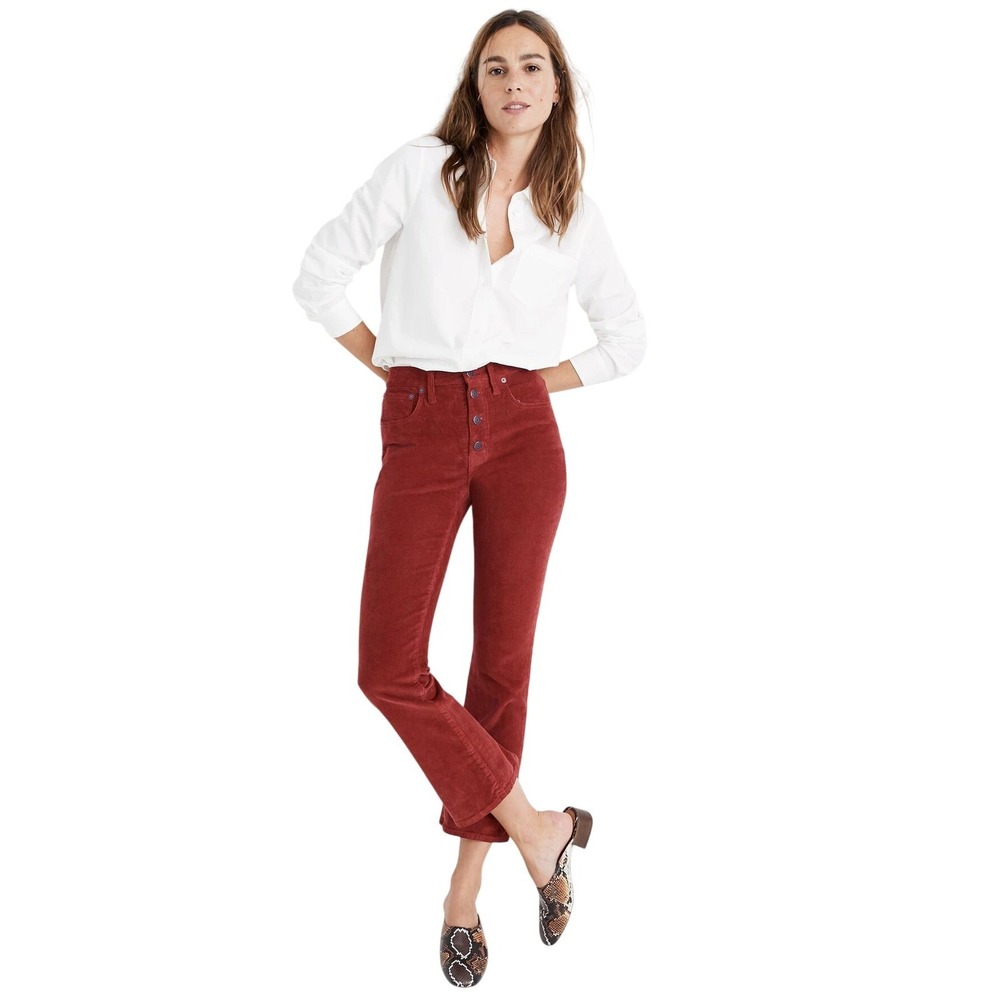 Madewell Canterbury Red Cali Demi Boot Corduroy Button Front Jeans Size 29